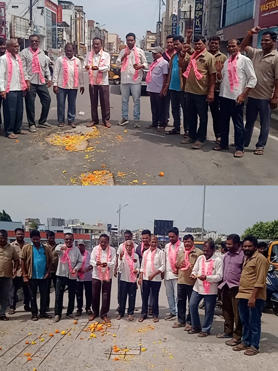 రైల్వే గేట్ వై ఆకారపు బ్రిడ్జిపై ఏర్పడిన గుంతలను పూడ్చాలని నిరసన